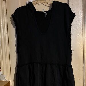 Black Sleeveless Sweatsuit Material Jumpsuit by FREE PEOPLE